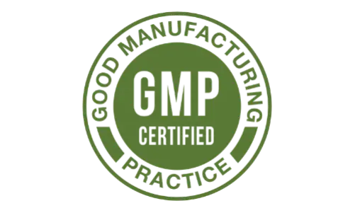 Good Manufacturing Practice (GMP) logo ensuring consistent production quality and rigorous ingredient testing standards.