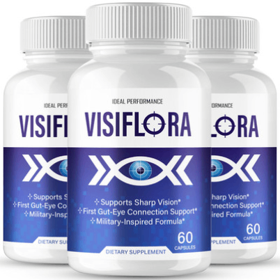 An anatomical representation explaining what VisiFlora is and its functional role in supporting the gut-eye axis.